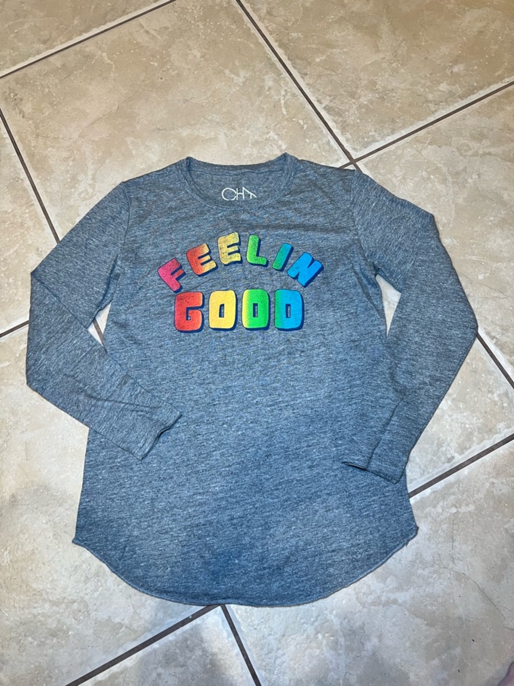 Girls' Heather Gray 'Feelin Good' Long Sleeve Tee with Rainbow Letters
